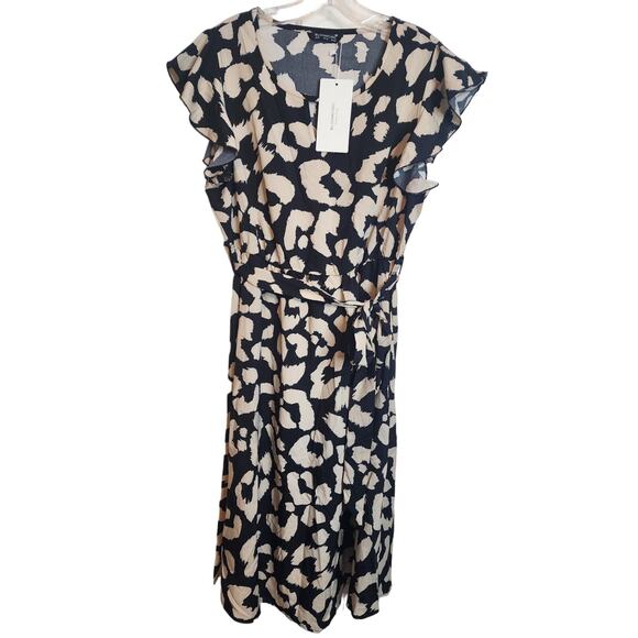 BloomChic Leopard Print Notch Neck Ruffle Cap Sleeve Belted Dress, NWT, Large - Picture 1 of 6